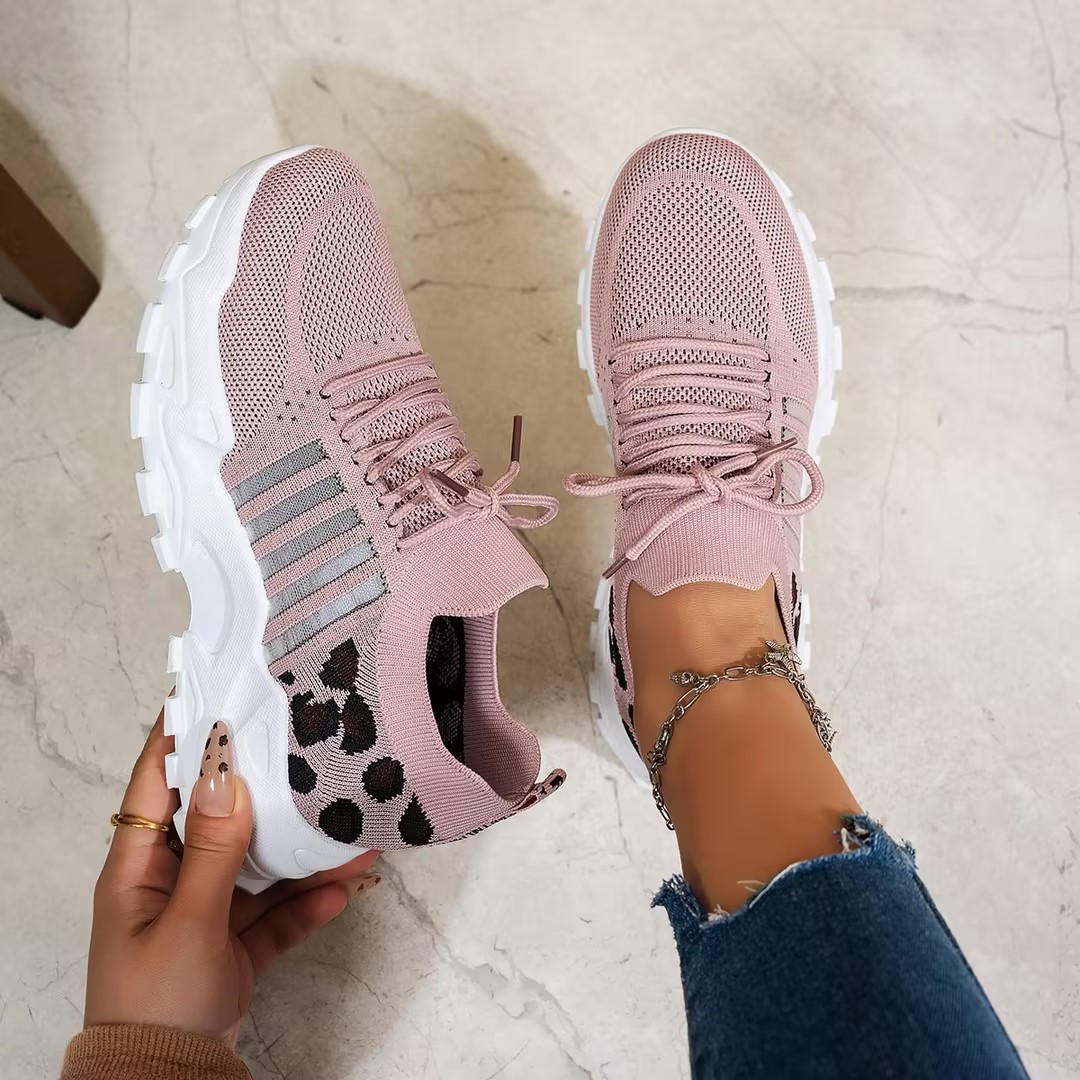أحذية رياضية نسائية للربيع وال - مراجعة Knit Fabric Lace Up Sneakers وسعره