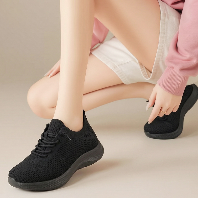 أحذية مشي صيفية للسيدات ذات شب - مراجعة Knit Fabric Lace Up Sneakers وسعره